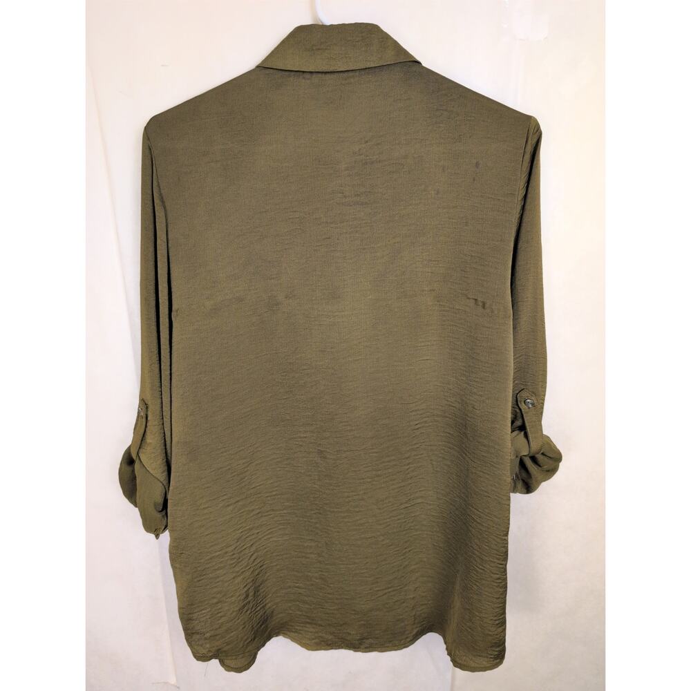 Mossimo green satin button up shirt Size Sm Utility Safari Glam Y2K Retro - Picture 2 of 6